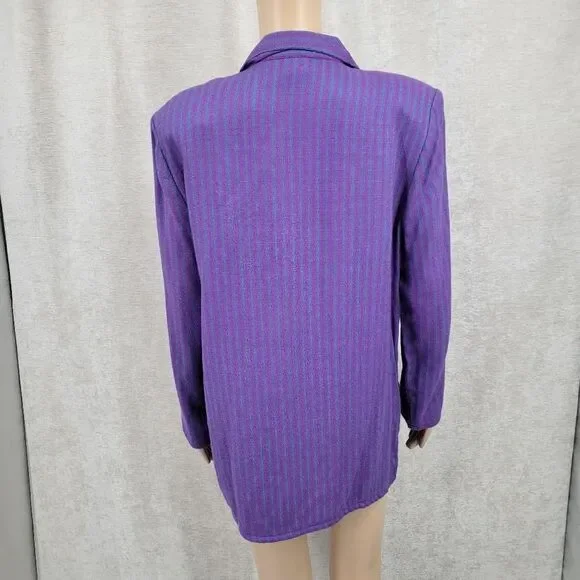 SMW 80's Purple Teal Fran Fine Artsy Blazer Gingham Plaid Stripes - Picture 4 of 9
